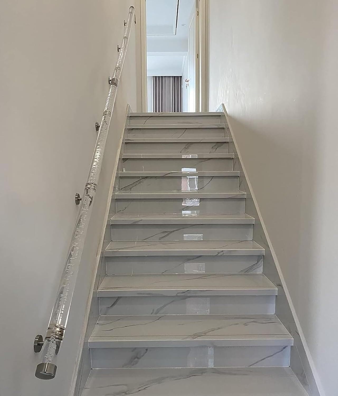 LWJSOCP 3PC Clear Acrylic Stair Handrails with Silver Brackets - Non-Slip Wall Mounted Railing for Kids & Elderly 2ft-20ft Adjustable Length (350cm/11.4ft/138in)