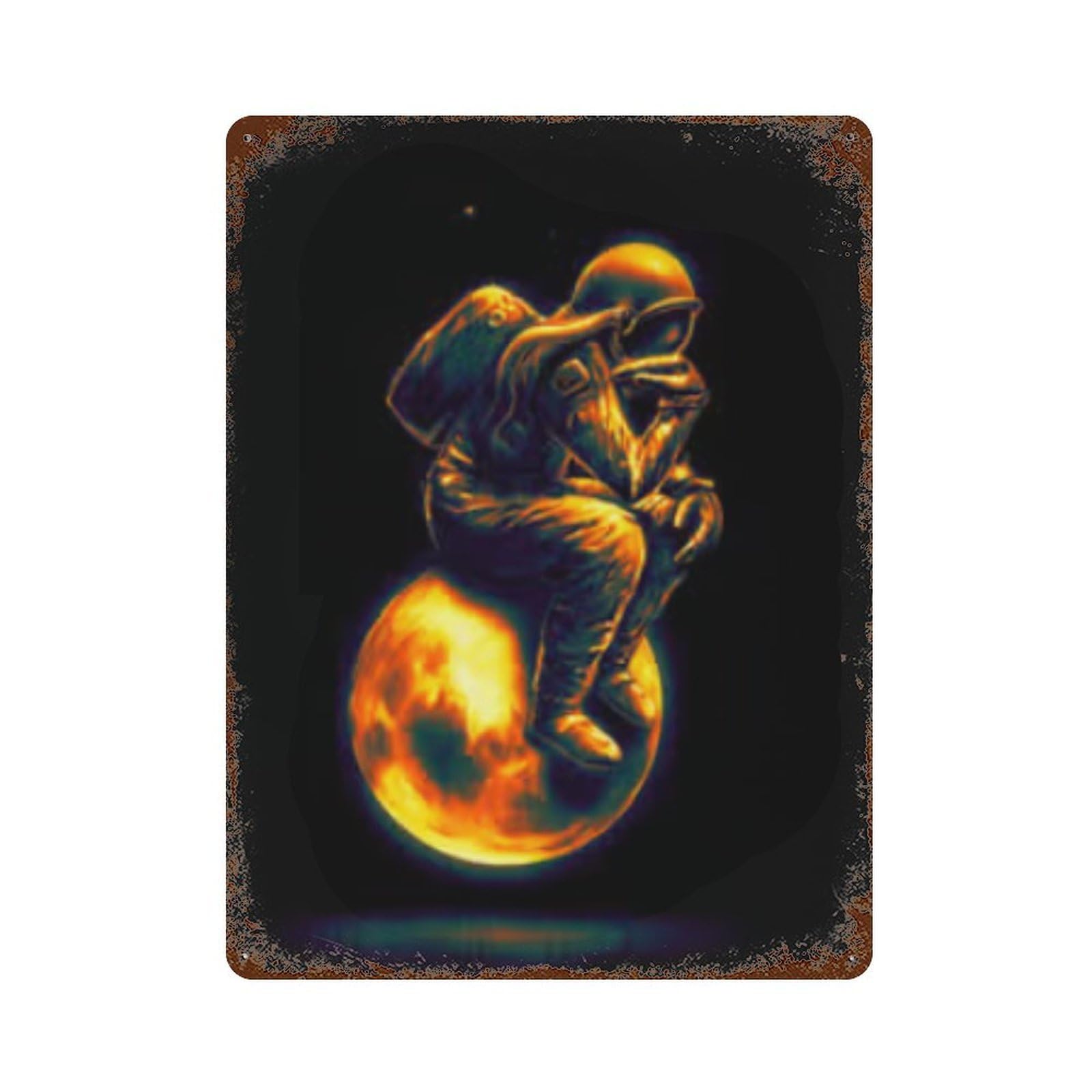 Astronaut Floating on Fireball Decorative Tin Sign 15.7"x11.8", Shabby Chic Decor for Garage, Pub Or Kitchen