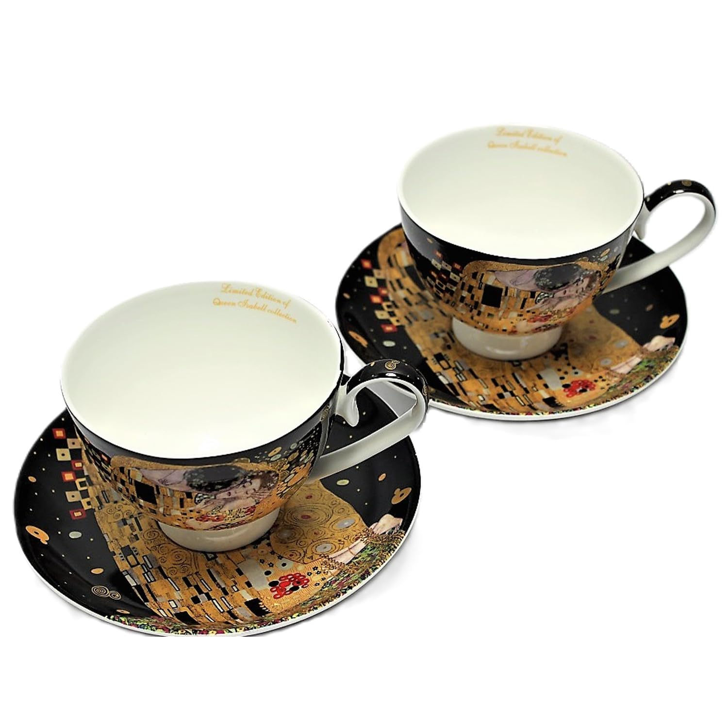 Set de 2 tasses en porcelaine Klimt The Kiss, 250 ml, porcelaine fine délicate | Boîte cadeau élégante | Motif artistique de Gustav Klimt avec boîte décorative pour les connaisseurs