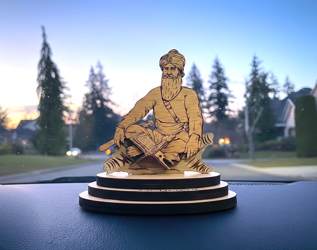 Generic Baba Deep Singh Ji Car Dashboard Figurine - Wooden Religious Car Decor - Brown/Beige