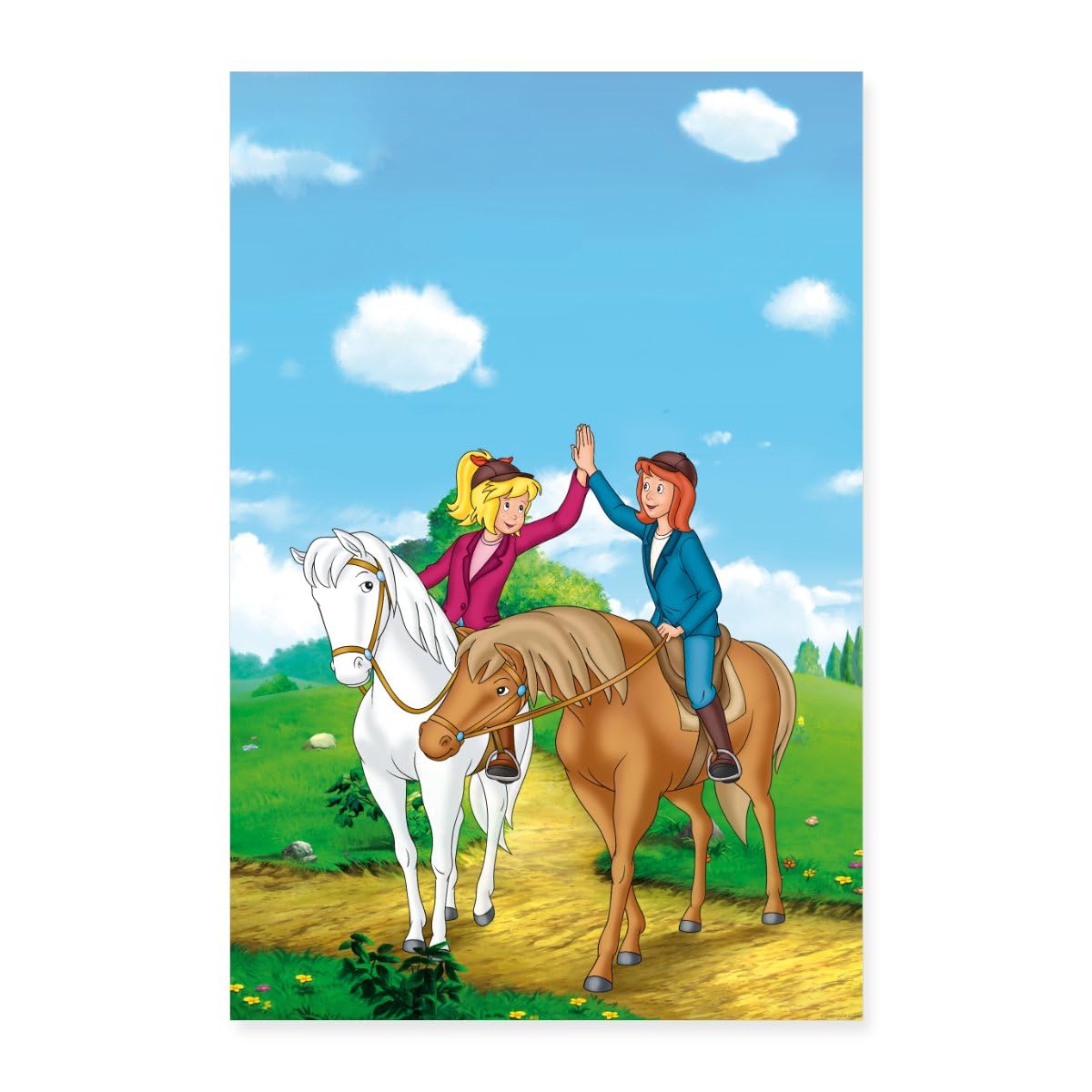 Spreadshirt Bibi und Tina Geben sich High Five Poster 60x90 cm, One size, Weiß