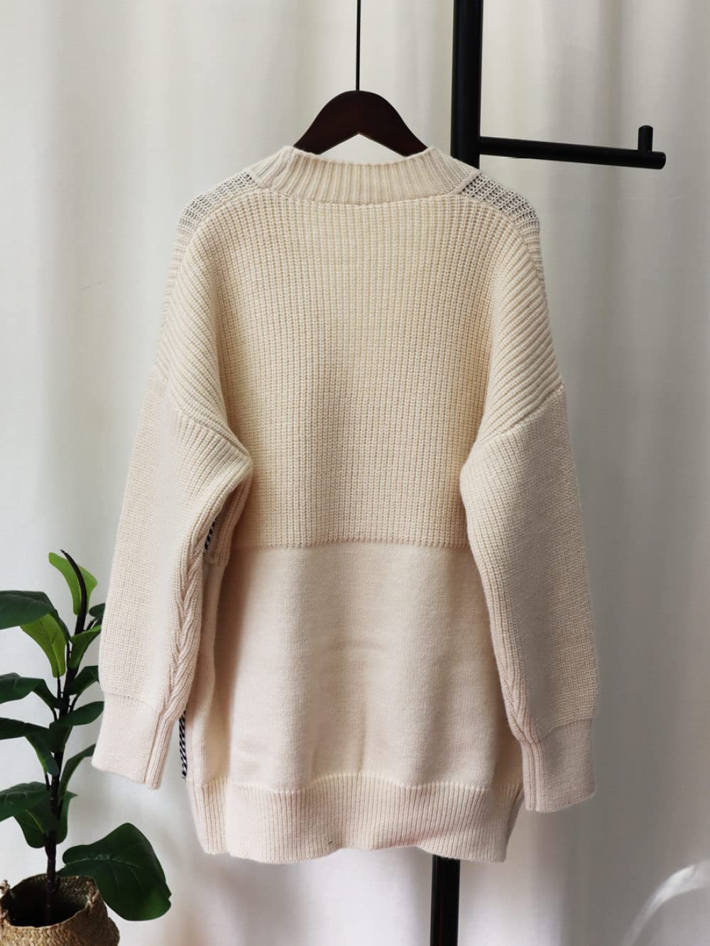 Cárdigans Para Mujer,Cárdigans De Punto Para Mujer Moda Beige Denim Bolsillo De Empalme Cuello En V Botón De Manga Larga Suéteres Delanteros Abiertos Cárdigan Otoño Vintage Suelto Prendas De A