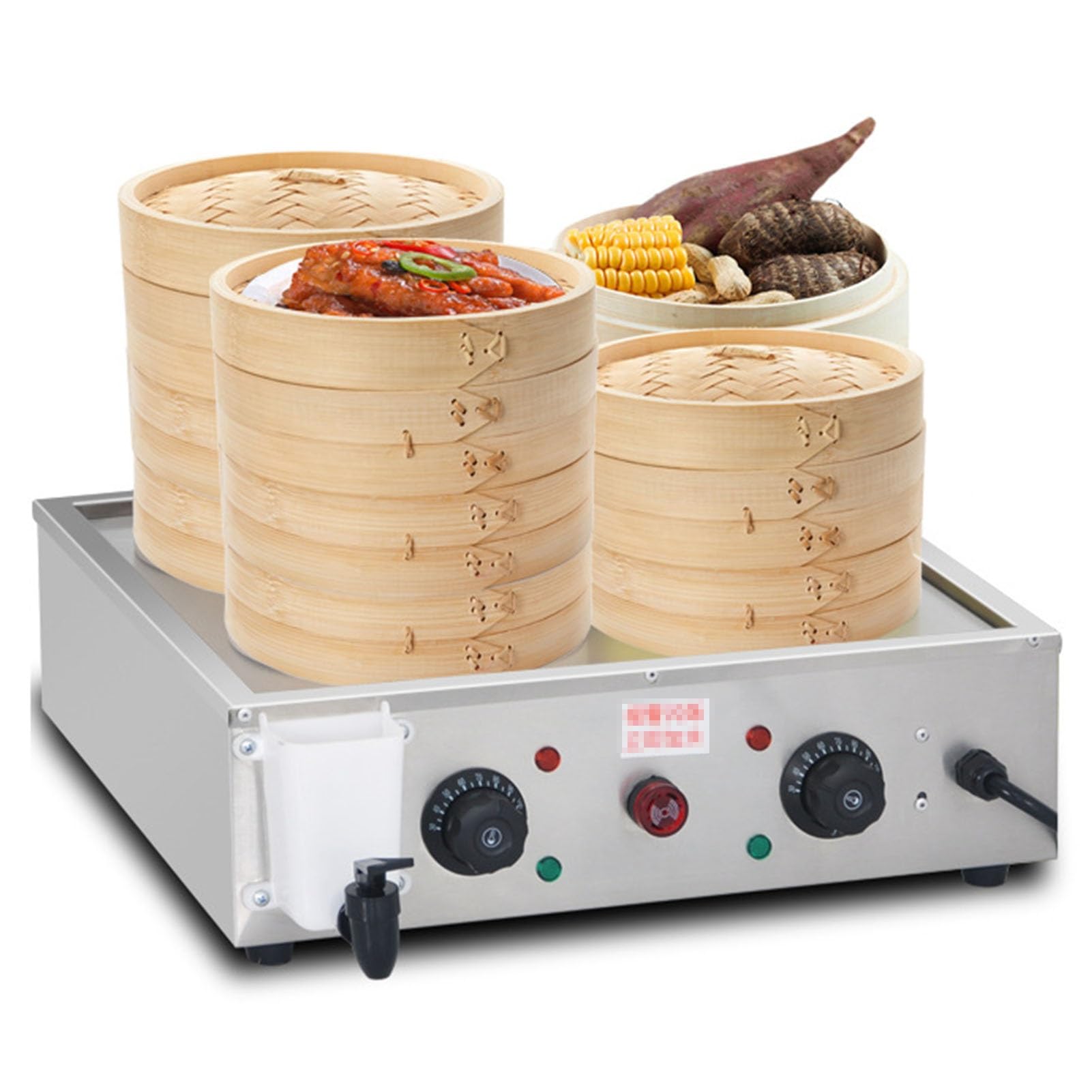 Máquina eléctrica para hacer bollos al vaporera con cuatro orificios, vaporera comercial de acero inoxidable con temperatura de 30 a 110 ℃, calentador de alimentos de 4000 W, evita quemaduras en seco