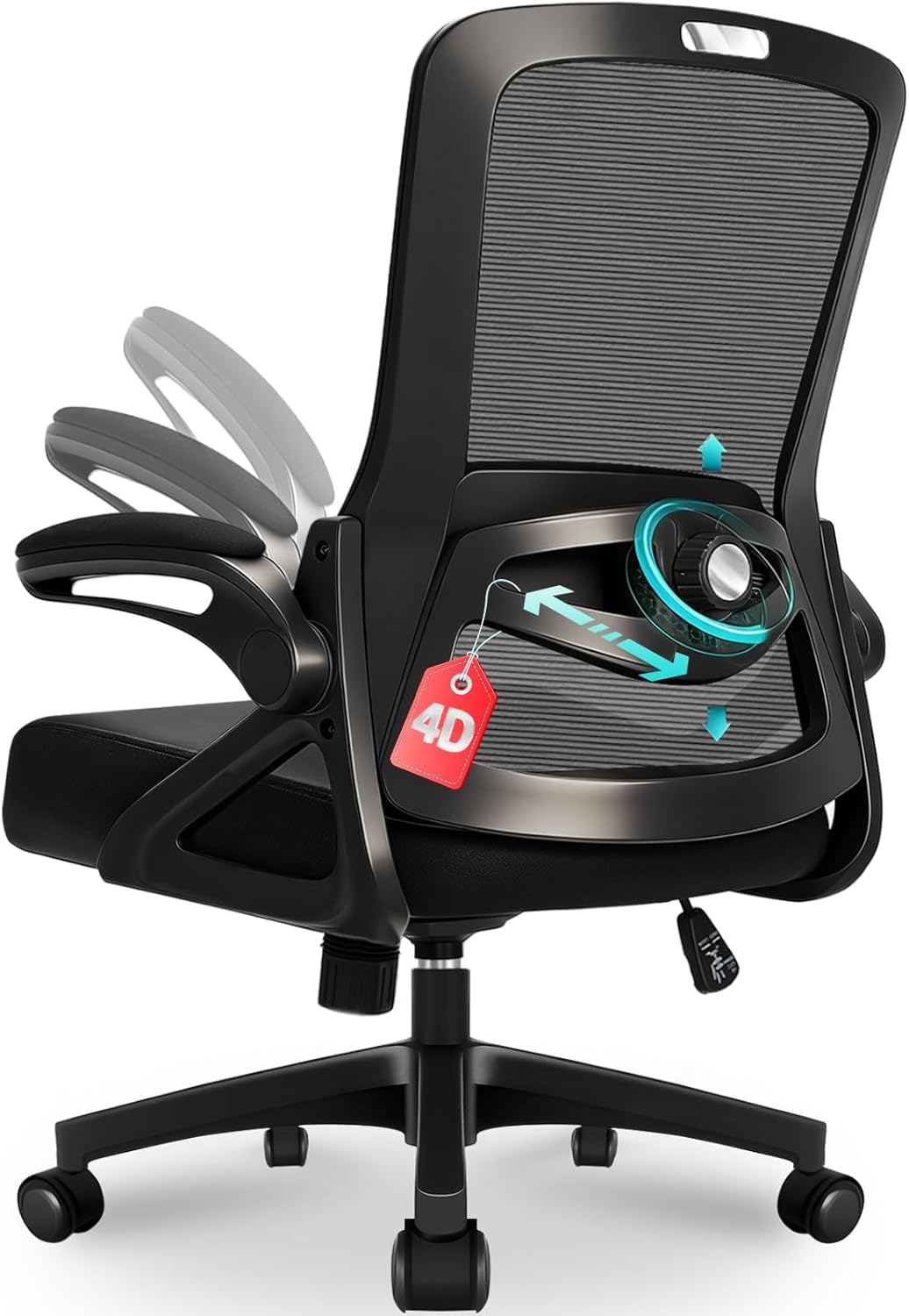 Sedia da Ufficio Ergonomica, Sedia Smart Working con Supporto Lombare Regolabile 4D, Sedia Ufficio in Rete Traspirante con Braccioli Regolabili, Schienale Reclinabile 125°, Ruote Silenziose (Nero)