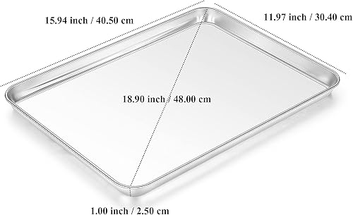 Miniatura 2 de Bandeja para hornear de acero inoxidable, bandeja para horno, tostadora, bandeja para horno, rectangular, tamaño 16 x 12 x 1 pulgadas, no tóxica y