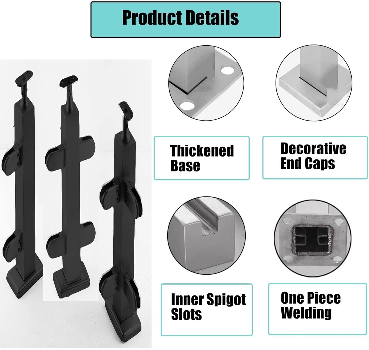 Black Glass Railing Clamp Kits Stainless Steel, Indoor Platform Glass Balustrade Post, For Deck Railing/ Home Garden/ Patio Stairs With Swivel Connector For Connect(Size:85cm/34 in,Color:end Post)