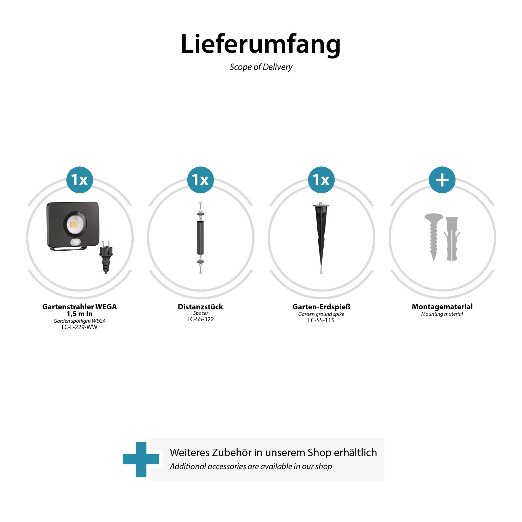 ledscom.de Projecteur de jardin LED Wega avec piquet de terre et socle de 15cm pour l'extérieur avec détecteur de mouvement, noir, 10,837W, 944lm, blanc chaud