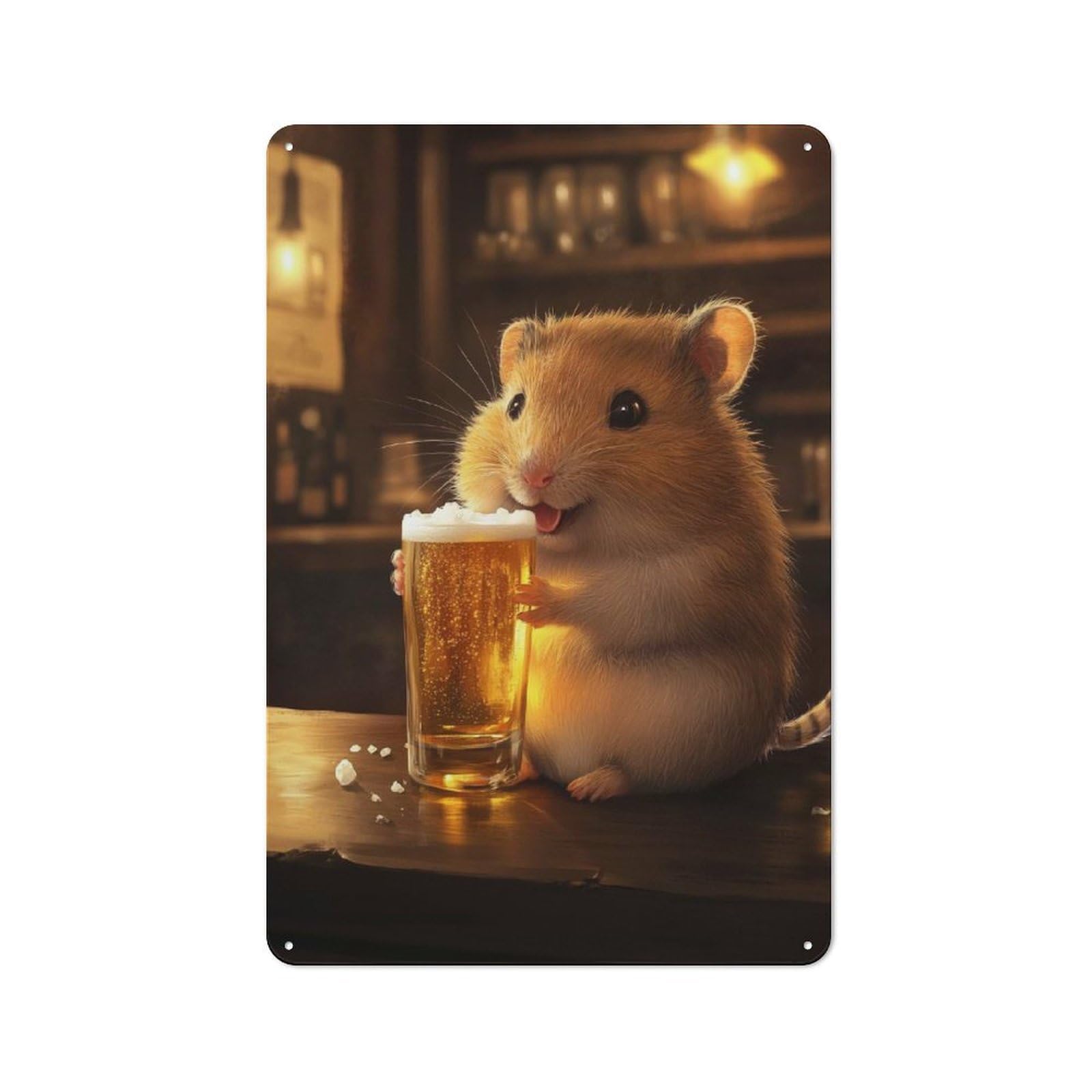 Junmoney Style-16 Hamster With Beer In A Bar Cottage Style Metal Wall Decor 30X20cm, Tin Wall Plaque For Kitchen, Cottage, Porch Or Garden Room