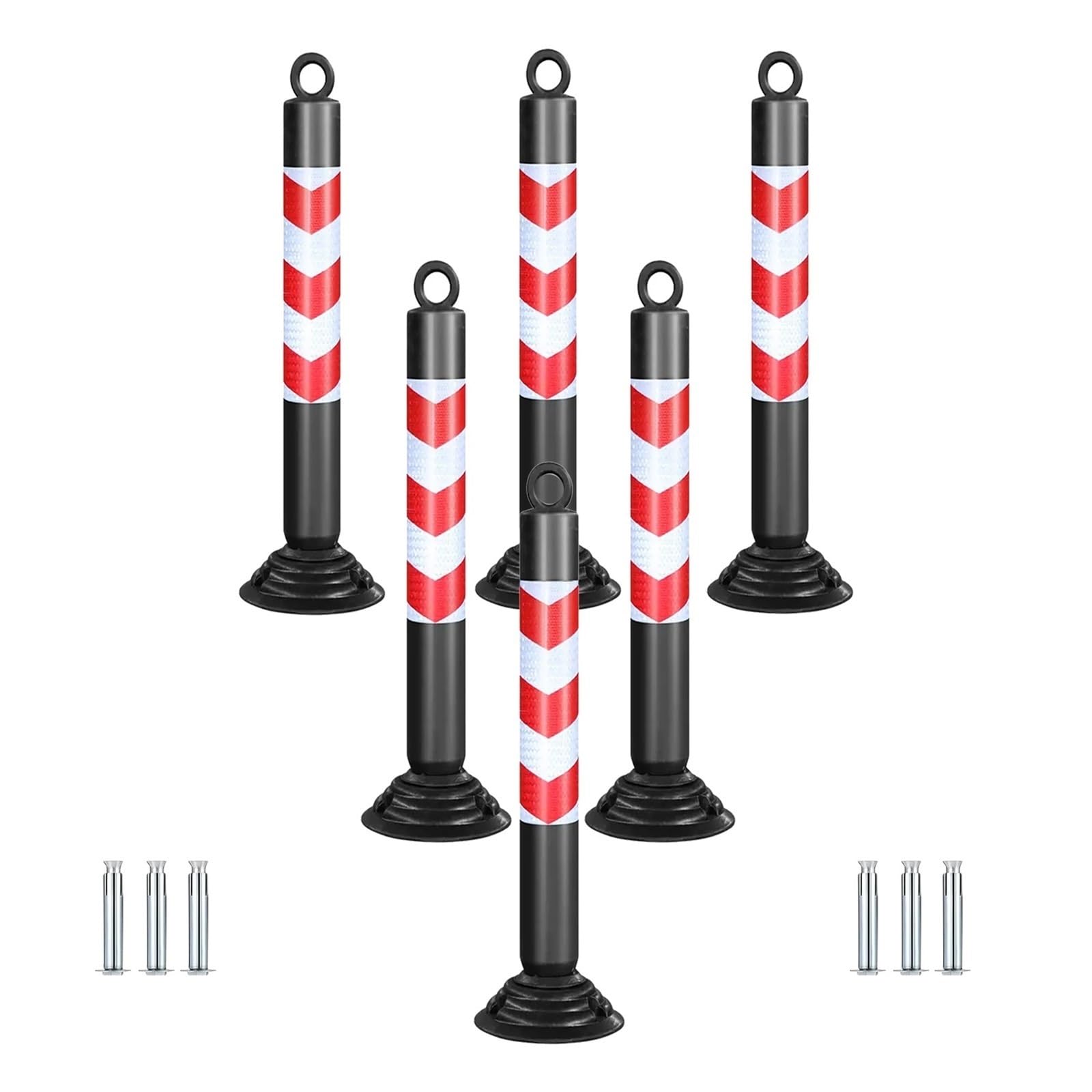 GTHTUHFD Tall Traffic Safety Cones - Removable Delineator Post With Black Rubber Base For Garage, Parking Lots & Entrances - Flexible Security Barrier For Traffic Control,Black+red-6 pack