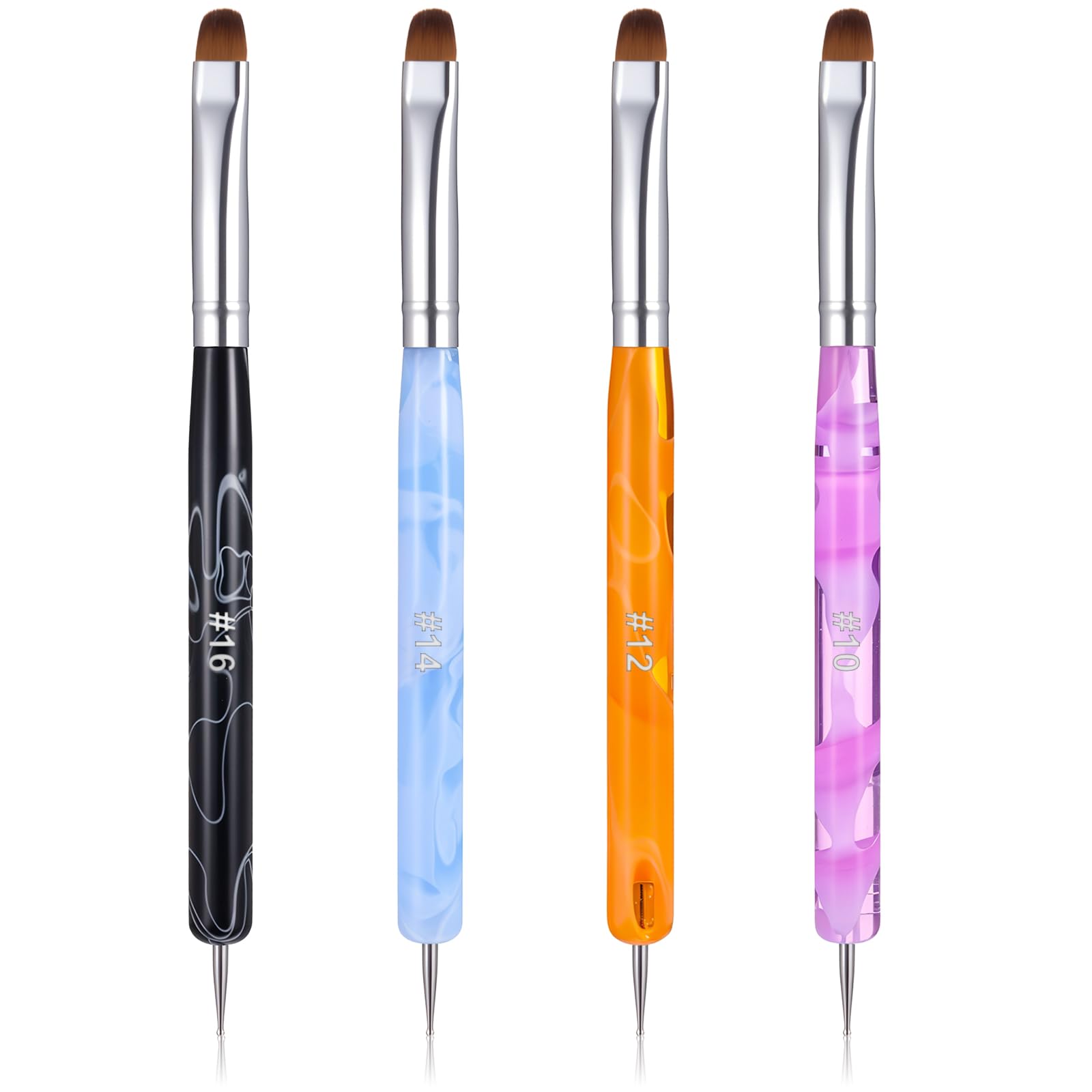 4 Pcs French Gel Nail Brush, French Gel Acrylic Nail Art Brush with Dotting Tool, Professional Manicure Tool for Extension Gels Nails Detailed Designs DIY Nails Salon (10# 12# 14# 16#)
