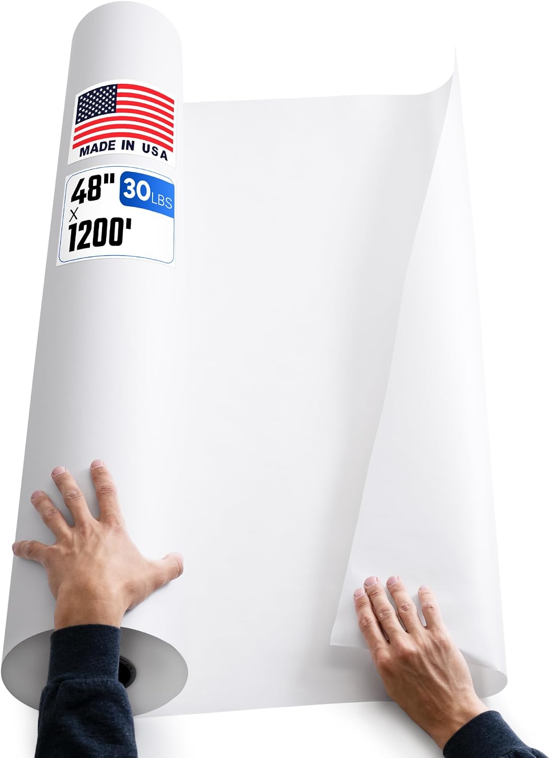 18" Paper Dispenser with Cutter + White Kraft Paper Roll – Heavy-Duty Steel Holder, Fits Rolls up to 10" Diameter, 18" x 1200 ft USA-Made 30 lb Kraft Paper for Packaging, Void Fill, Shipping & Moving