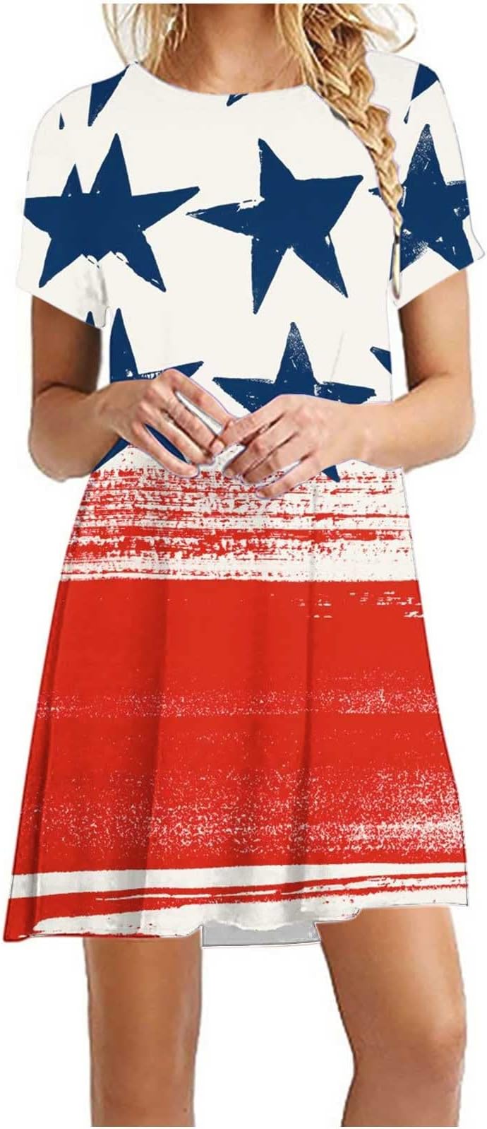 xinxinyu Independence Day Dress Crewneck Short Sleeve UK Elegant Day Print Dress Modest Dresses for Women Dressy Summer Dresses Mature Woman Birthday Gifts for Women Wife