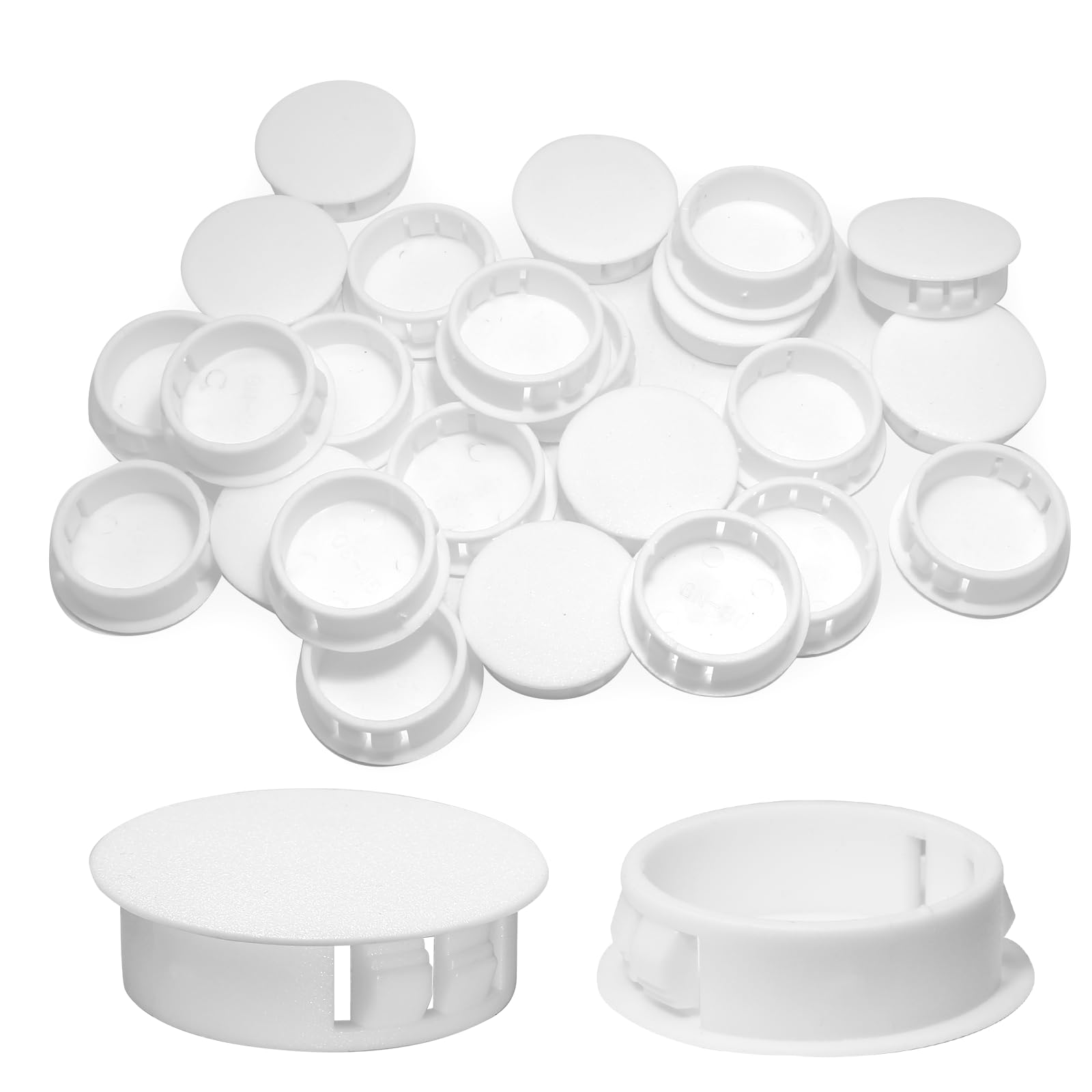 Auvotuis 30Pcs White Plastic Hole Plugs, 1-1/4Inch (32mm) Round Flush Mount Hole Plug Panel Plug Snap for Table, Chair, Furniture