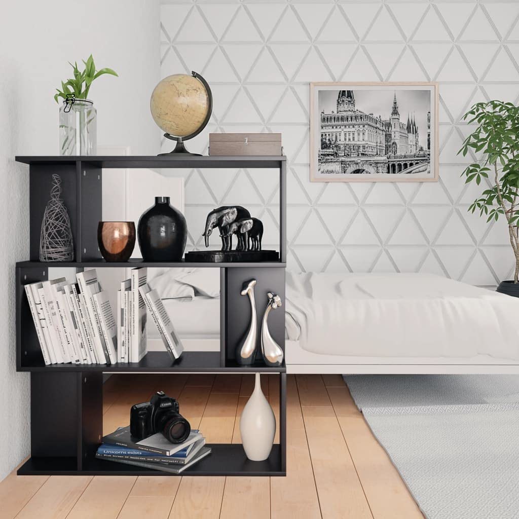 Libreria divisoria nera, 80 x 24 x 96 cm, in legno con 9 scomparti, per soggiorno, camera da letto e ufficio, moderna libreria per libri e decorazioni