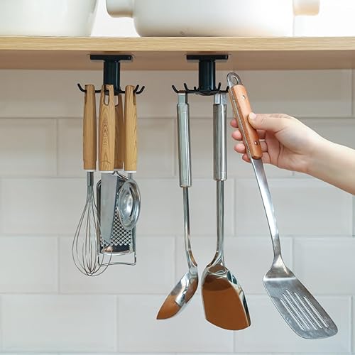 Miniatura 3 de Ganchos giratorios para utensilios de cocina, ganchos adhesivos sin clavos para utensilios de cocina con 6 garras giratorias para debajo del