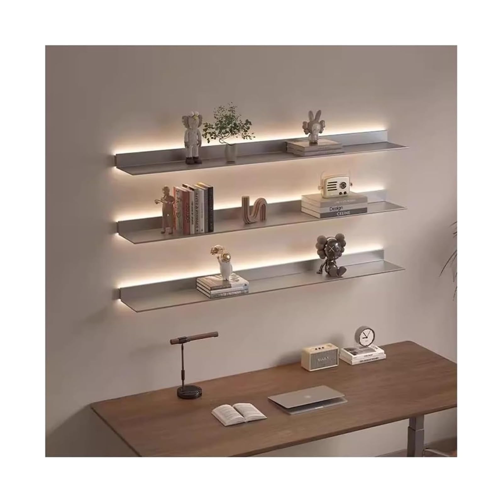 Étagère murale flottante à LED en métal blanc 60x20 cm pour rangement moderne