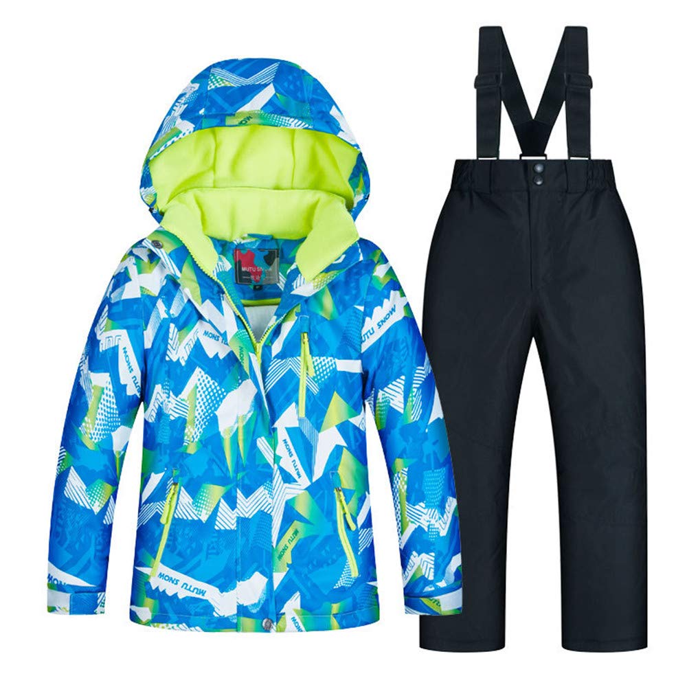 Kinder Ski-Anzug Winter-Verdickung warme Kinderskianzug-Jungenanzug Winddicht wasserdicht Snowsuit für Jungen (Farbe : C1+Black Pants, Größe : 16 Yards)