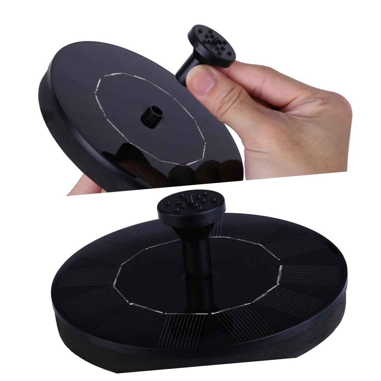 GRIRIW 1Set Solar Powered Floating Water Fountain Pump for Garden Decoration Epoxy Material Automatic Restart Sunlight Black