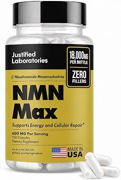 Justified Laboratories NMN Max 18,000mg - Pure Beta Nicotinamide Mononucleotide - NAD Alternative for Energy, Longevity & Brain Support - Vegan, Third-Party Tested - 120 Caps, 600mg Serving