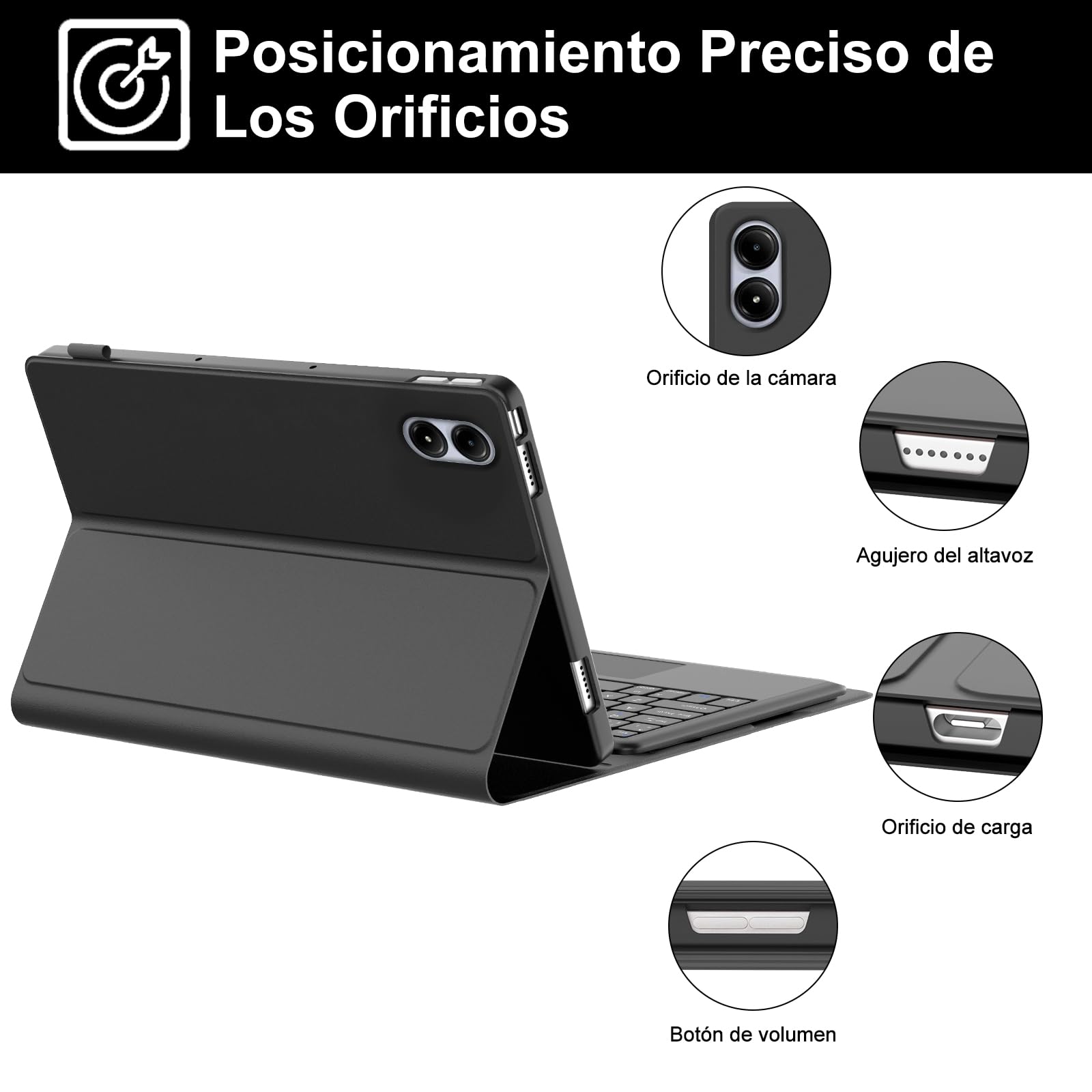 Funda Teclado para Redmi Pad 2 Pro 12.1 Pulgadas con Trackpad, Teclado Bluetooth Inalámbrico Desmontable con Funda Delgada para Redmi Pad 2 Pro 2025/Redmi PadPro/Xiaomi Poco Pad 2024 12.1"-Negro