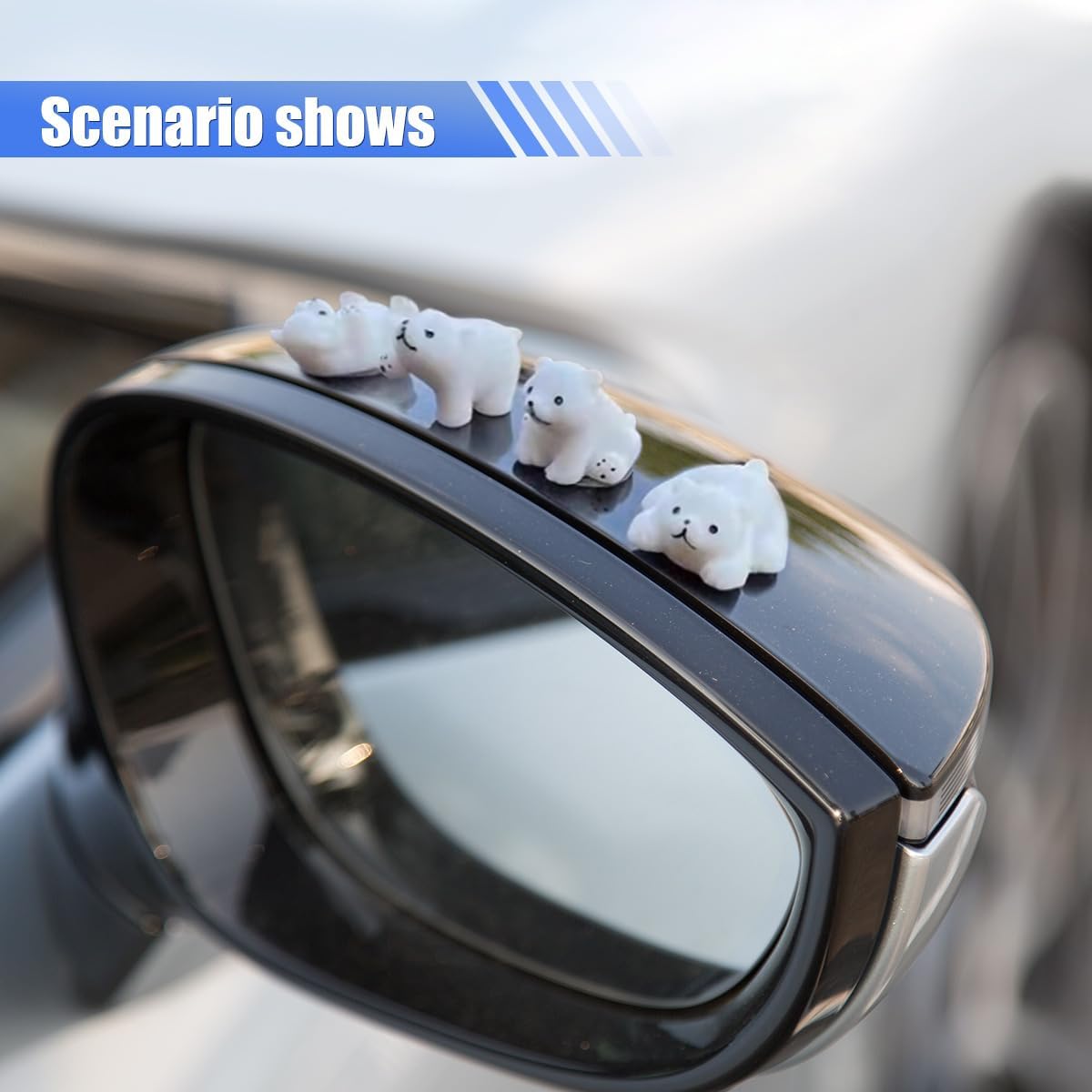 LAINLOY Polar Bear Car Rearview Mirror Accessories, Dashboard Car Ornament, Cute Funny Animal Decoration Presents, Auto Rearview Mirror Interior Accessories for Home Garden Office (Polar Bear-4 pcs)