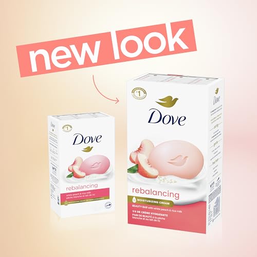 Dove Beauty Bar Soap Rebalancing White Peach & Rice Milk 6 Count for a Nourished and Moisturized Skin, with ¼ Moisturizing Cream Plant-Based Formula, 3.75 oz - Image 4