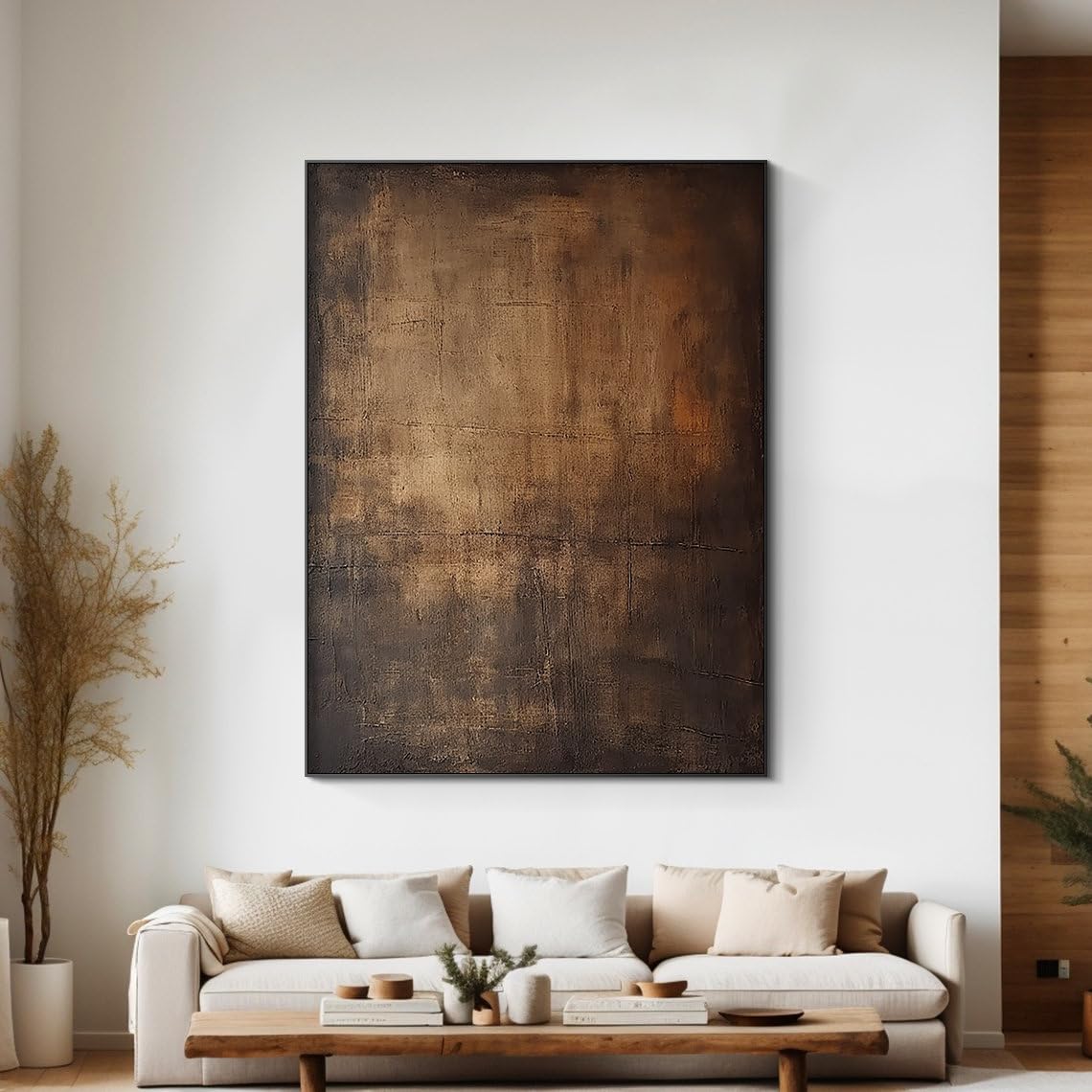Uudezo With Framed Large Abstract Black Brown Wall Art,Wabi-Sabi Wall Art,Bedroom Pictures,Living Room Picture Wall Decor(90X140cm(35X55inch)/With Frame)
