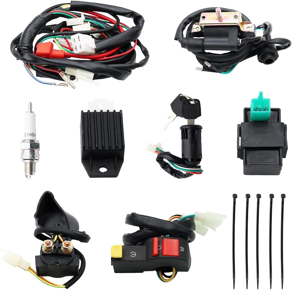 PRO BAT Full Wiring Harness Loom Solenoid Coil Regulator 50cc 70cc 90cc 110cc 125cc Dirt Pit Bike Electric Start Engine
