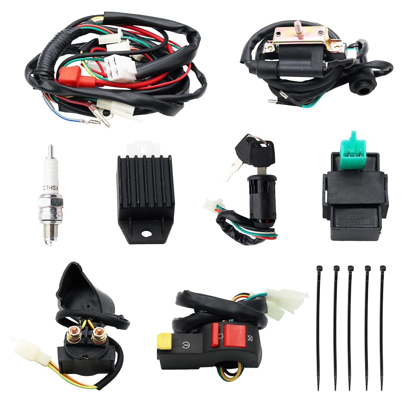 PRO BAT Full Wiring Harness Loom Solenoid Coil Regulator 50cc 70cc 90cc 110cc 125cc Dirt Pit Bike Electric Start Engine