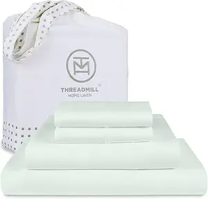 Threadmill California King Sheets, Certified American Supima Cotton Sheets, 1000 Thread Count Hotel Quality, 4 Piece Luxury Bed Sheets Set with Elasticized Extra Deep Pocket, Seaglass