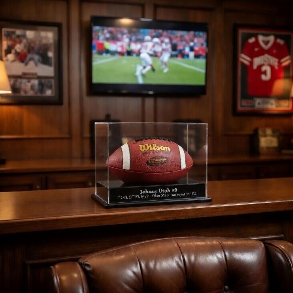 FANTASYJOCKS Custom Acrylic Football Display Case - Includes Laser Engraving