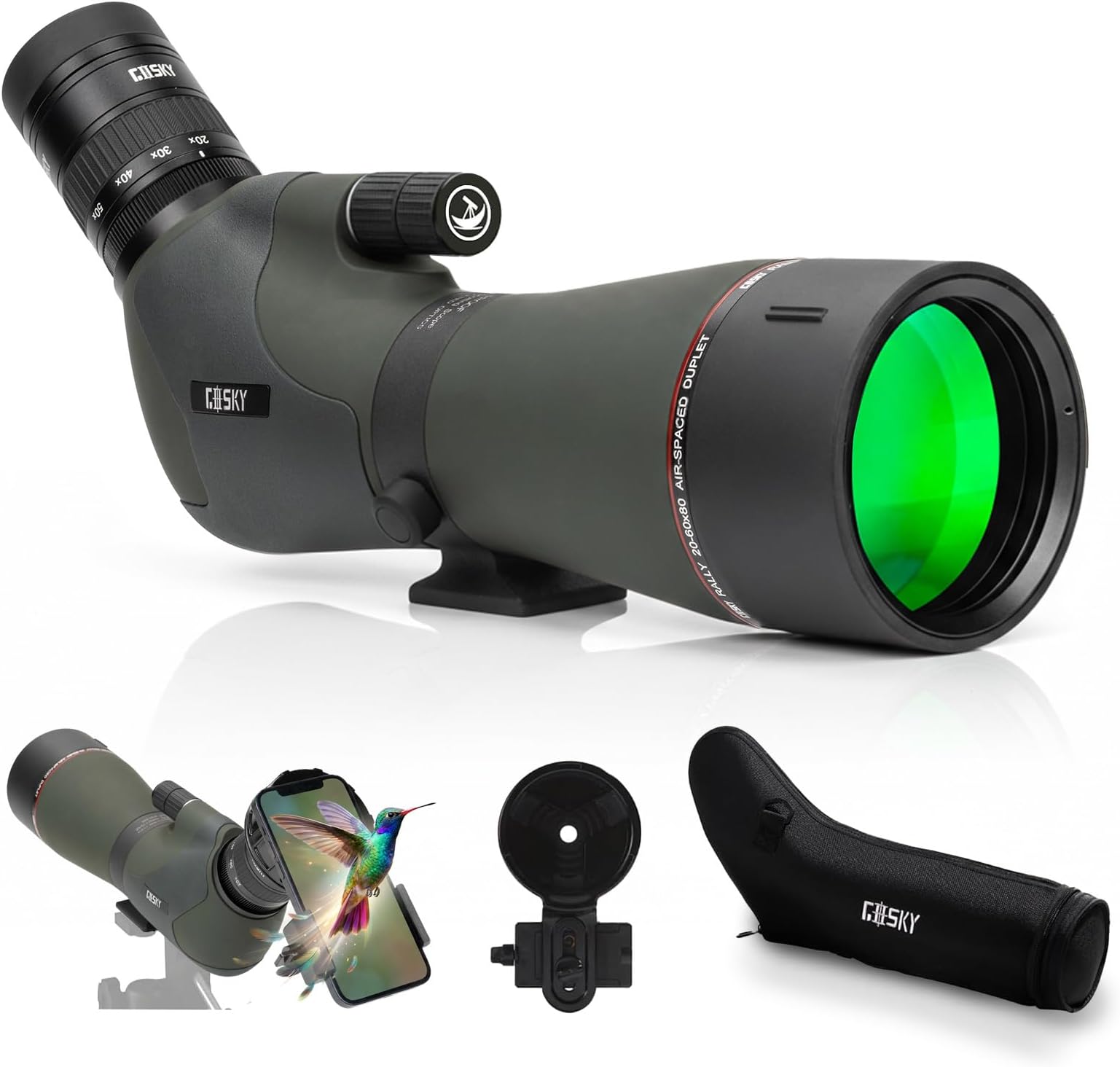 Gosky Newest 20-60x80 Dual Focusing Spotting Scope - Waterproof HD Optics Zoom Scope with with Carrying Case and Smartphone Adapter for Hunting Bird Watching Target Shooting Astronomy Scenery