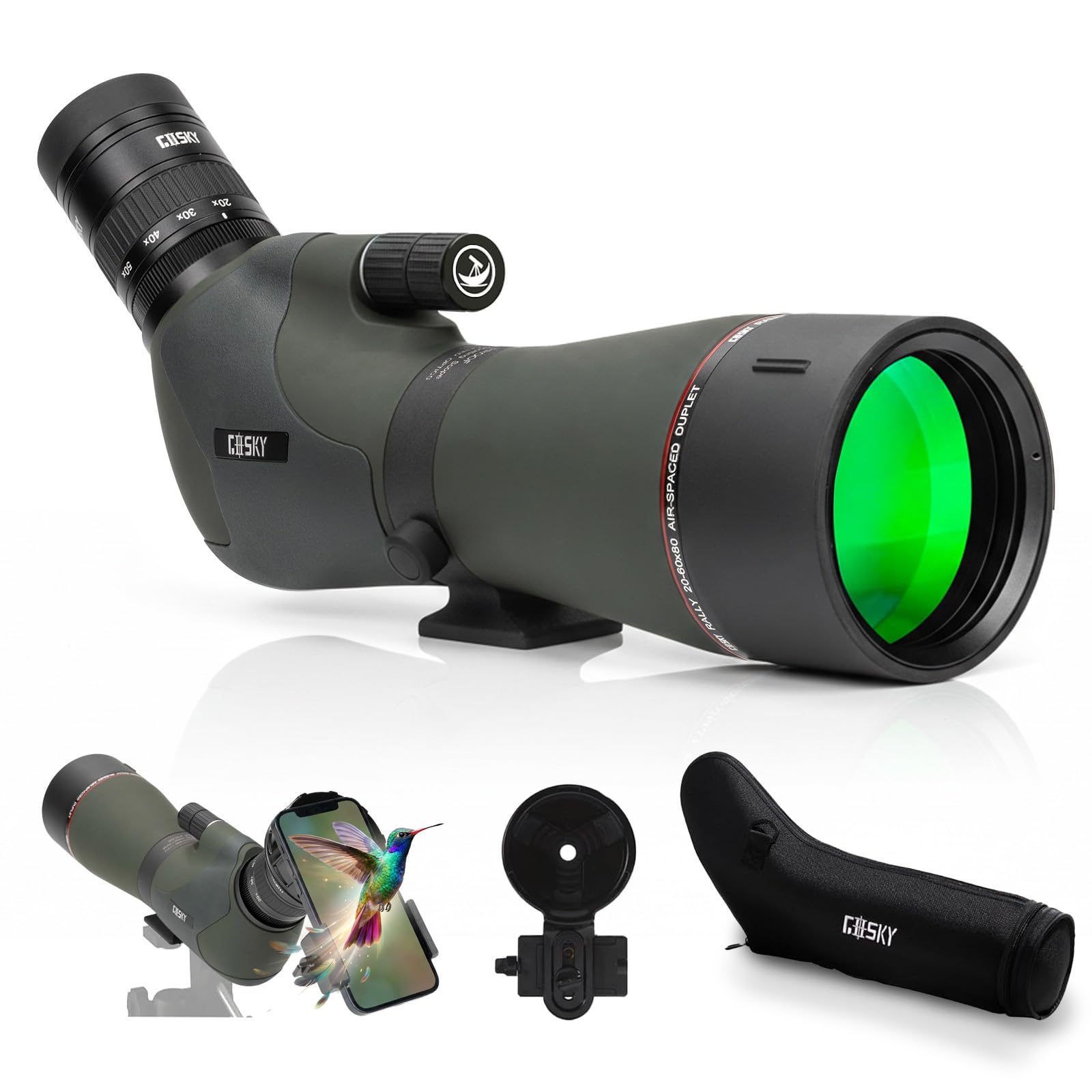 Gosky HD Spotting Scope 20-60x80mm with Tripod and Smartphone Adapter, BAK 4 Prism Spotter Scopes for Bird Watching Target Shooting Hunting Wildlife Scenery Moon Watching Hiking