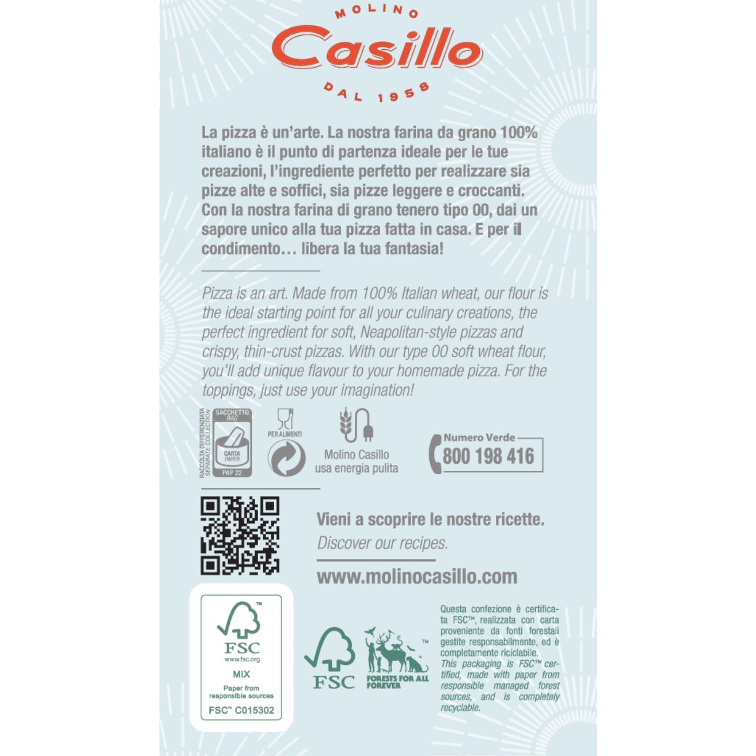 CASILLO MOLINO - La Pizza Harina Tipo 00 100% trigo italiano - 10 x 1 kg