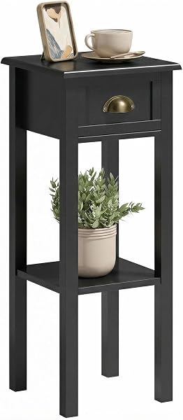 HOMCOM Narrow End Table with Drawer and Bottom Shelf, Slim Side Table for Small Spaces, Skinny Modern Space-Saving Accen
