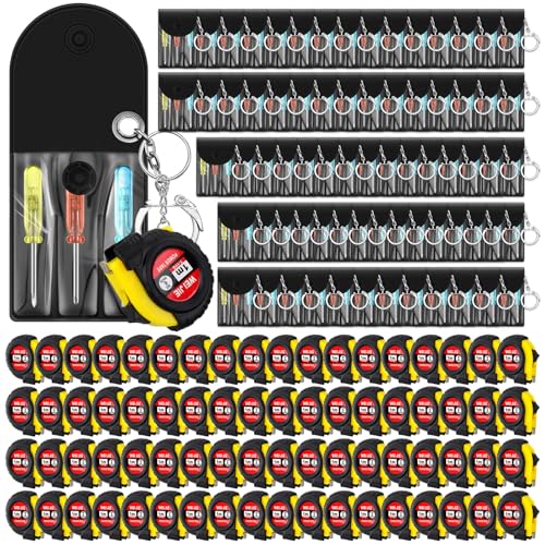 Jutom 144 Pcs Mini Tape Measure Screwdriver Keychain Set Bulk