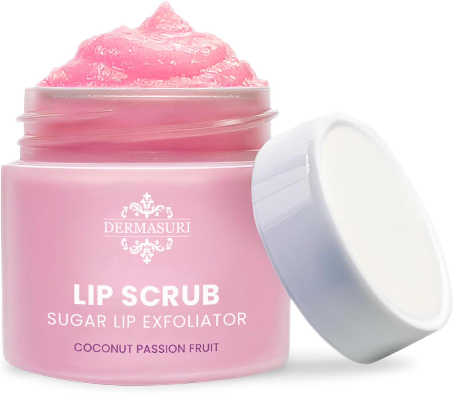 Dermasuri - Lip Exfoliator Scrub & Moisturizer - Sugar Scrubs, Overnight Hydration & Softening - Brighten & Soften Dark Lips For Men & Women -Soothing Dryness -Coconut Passion Fruit Flavor - 20g/0.7oz