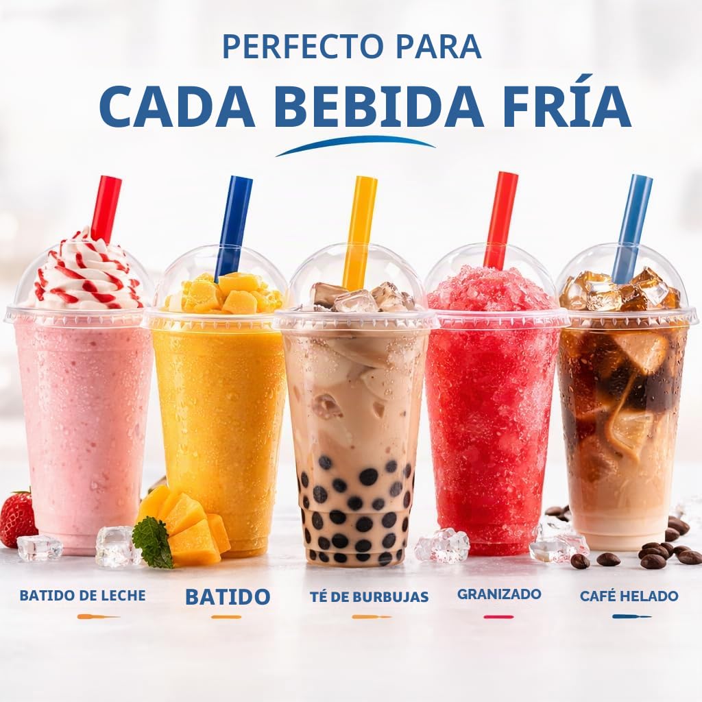 Sabco,50 vasos de plástico de 12 onzas con tapas- Taza transparente ideal para batidos de frappe, jugo de batido, taza Boba y pajita, bebida granizado, perfecto para llevar y restaurantes.