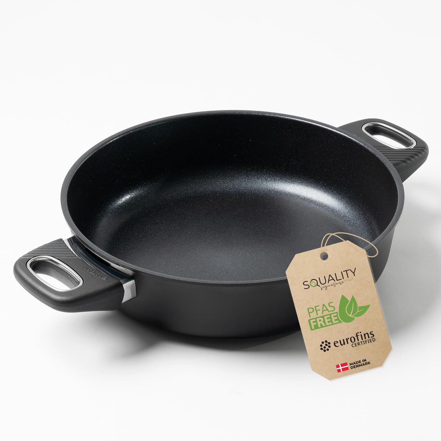 Squality Premium sauté pan 28 cm double handle - PFAS-free non-stick pan from Denmark | oven-safe up to 260 °C, suitable for induction cookers, ergonomically shaped, for healthy cooking without