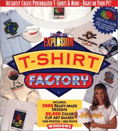 Art Explosion T-shirt Factory By Nova Development (Cd-rom) - Windows 95 / 98. Includes 2 Cd-rom, Fruit of Loom Xl T Shirt,3 Sheets Transfer Paper. 3000 Ready made Designs,20,000 Clip Art Images, 1500 Photographs & 500 Fonts