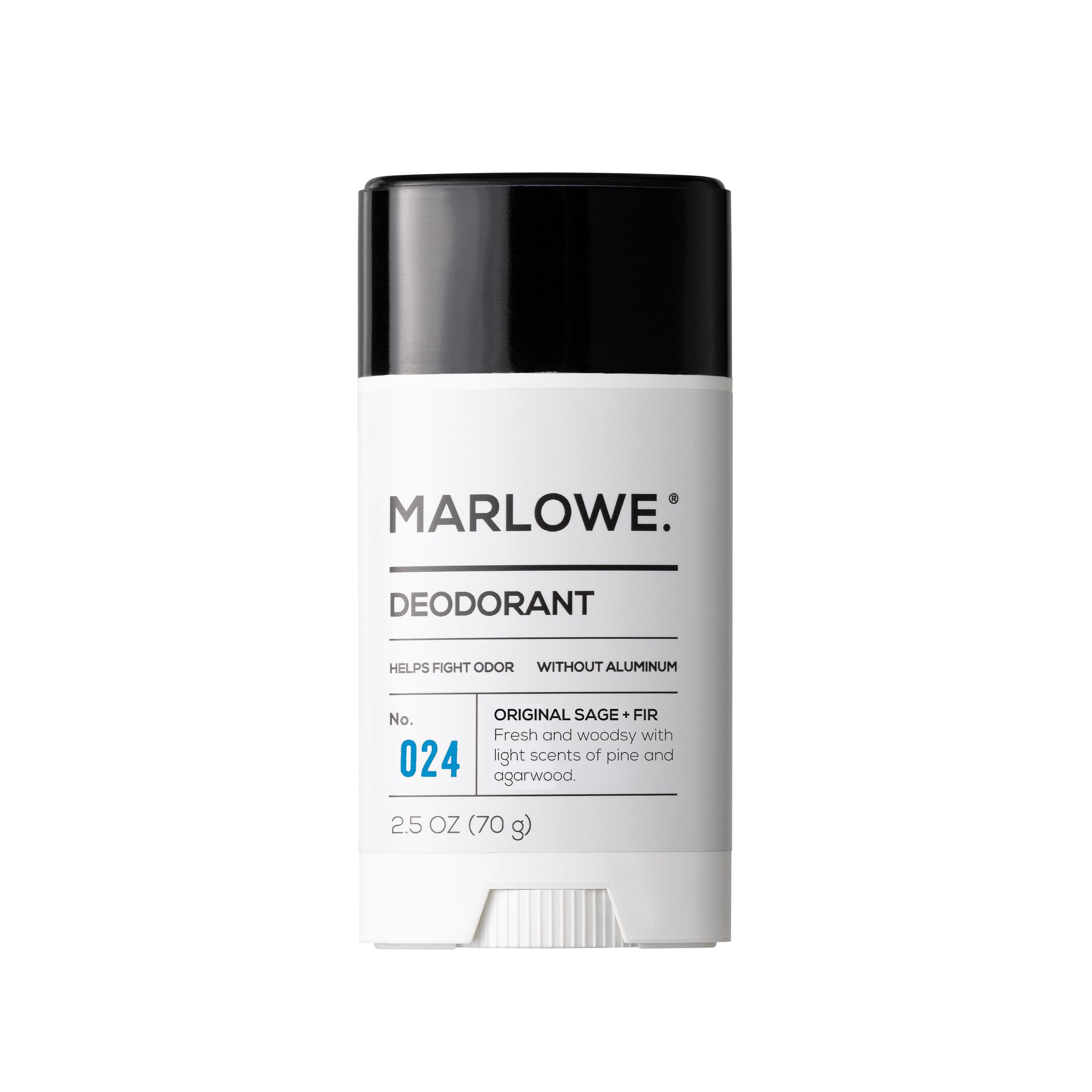 MARLOWE. No. 024 Mens Deodorant 2.5 oz, Natural Deodorant for Men, Aluminum Free Stick, Made with Coconut Oil, Shea Butter & Jojoba, Only No-Nonsense Ingredients, Sage & Fir Scent