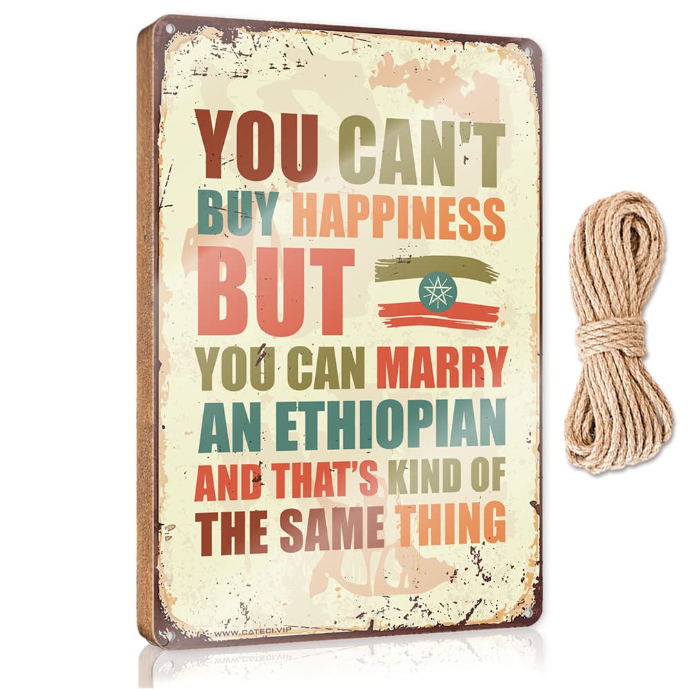FZFN Door Decor Sign You Can'T Buy Happiness But You Can Marry An Ethiopian Wooden Sign Vintage Decor Hanging Decor Wood(23X35CM)