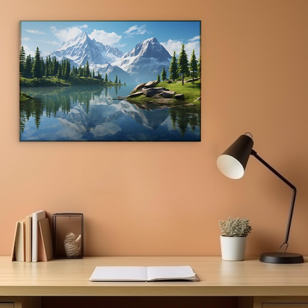 Canvas for Living room. Reflective Elegance: Discover Serenity in the Heart of Untouched Wilderness, 27 x 18 inch Canvas Wall Art - Contemporary Masterpieces - Modern Home Decor