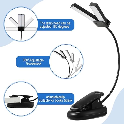 Miniatura 11 de Retisee 6 piezas de soporte de música con clip, luz de lectura de doble cabezal, USB y AAA, funciona con pilas, luces LED para libros en la cama, 3