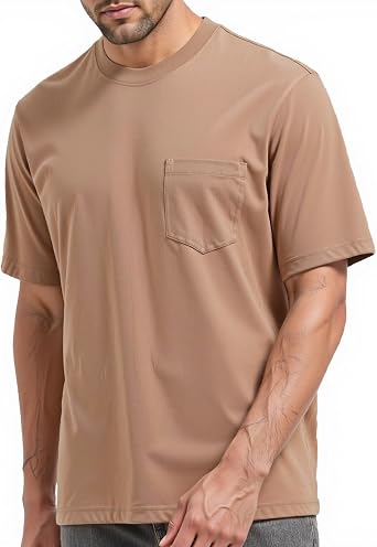 Mens T-Shirts Short Sleeve Crewneck Regular Cool Cotton T-Shirt with Pocket Casual Summer Streetwear Tops