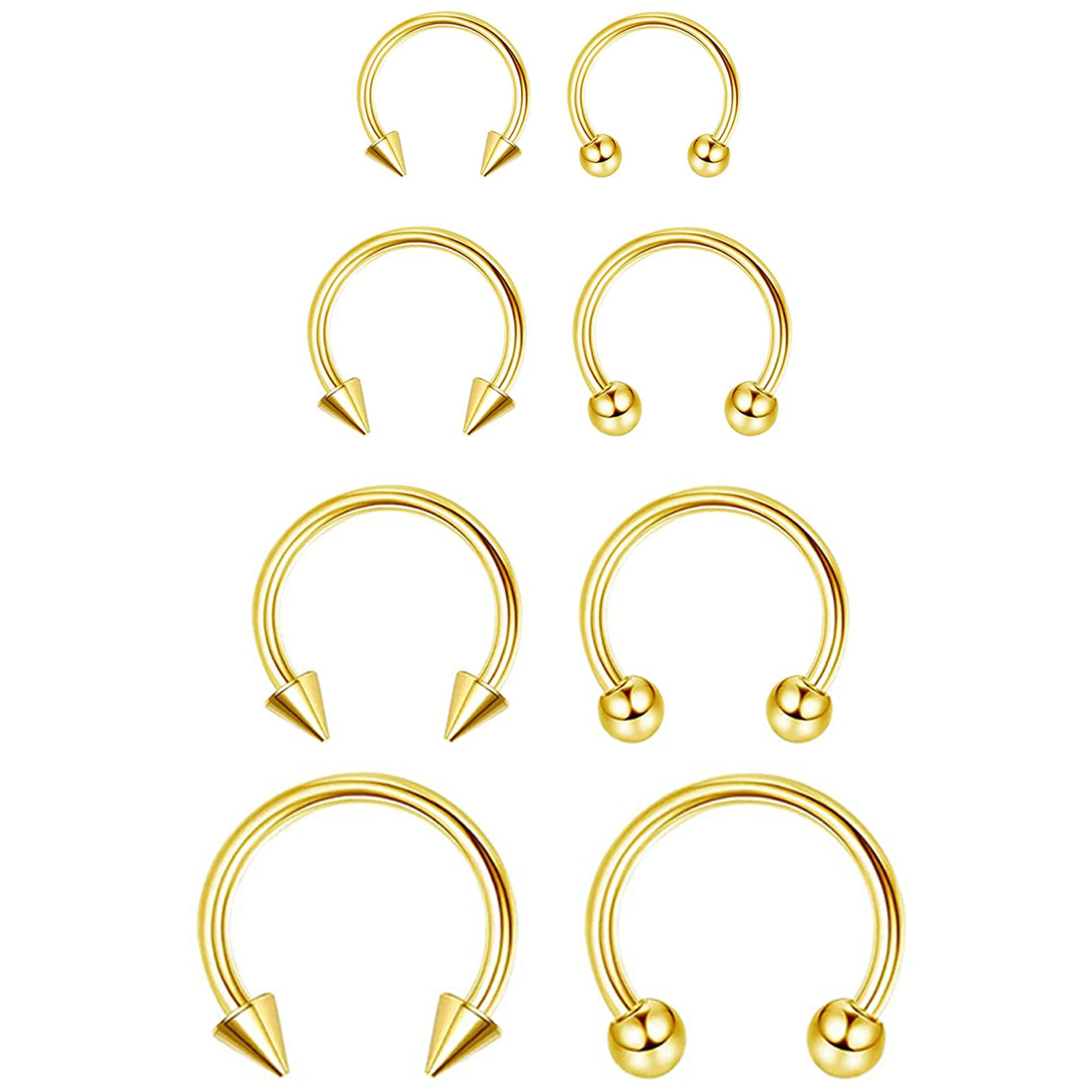 Juego de 7 pares de anillos de acero quirúrgico de 6/7/8/9/10/12/14 mm para tabique pequeño de acero quirúrgico, joyería circular curvada para nariz, pezón, fosa nasal, cartílago, hélice, daith