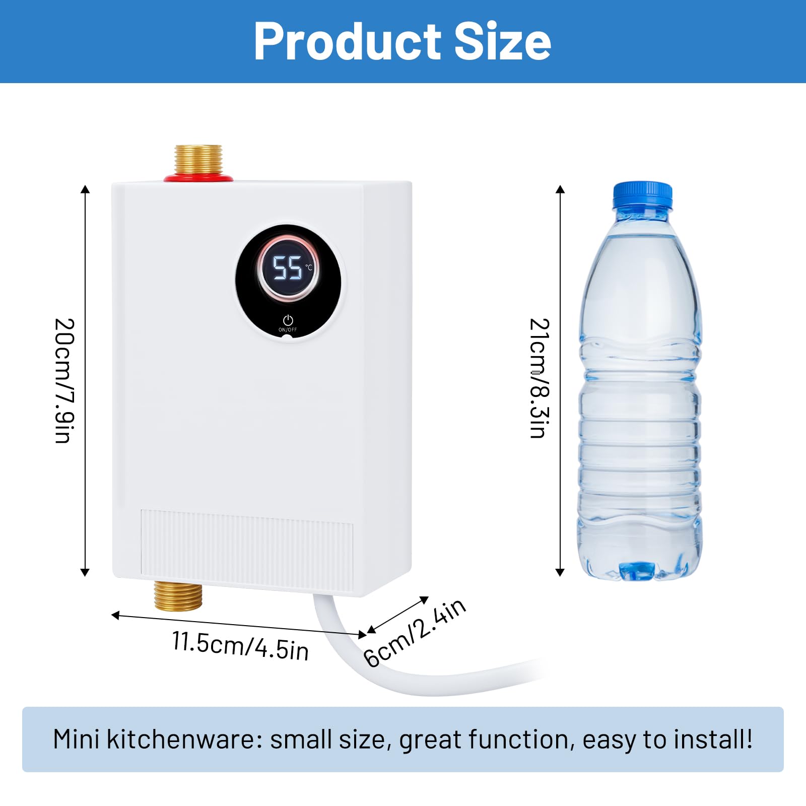 Mini Durchlauferhitzer, 3800W 220V Elektrische Warmwasserbereiter Druckfester Untertischspeicher mit LCD-Temperaturanzeige, Elektronisch Geregelter Durchlauferhitzer für Dusche, Badezimmer, Küche