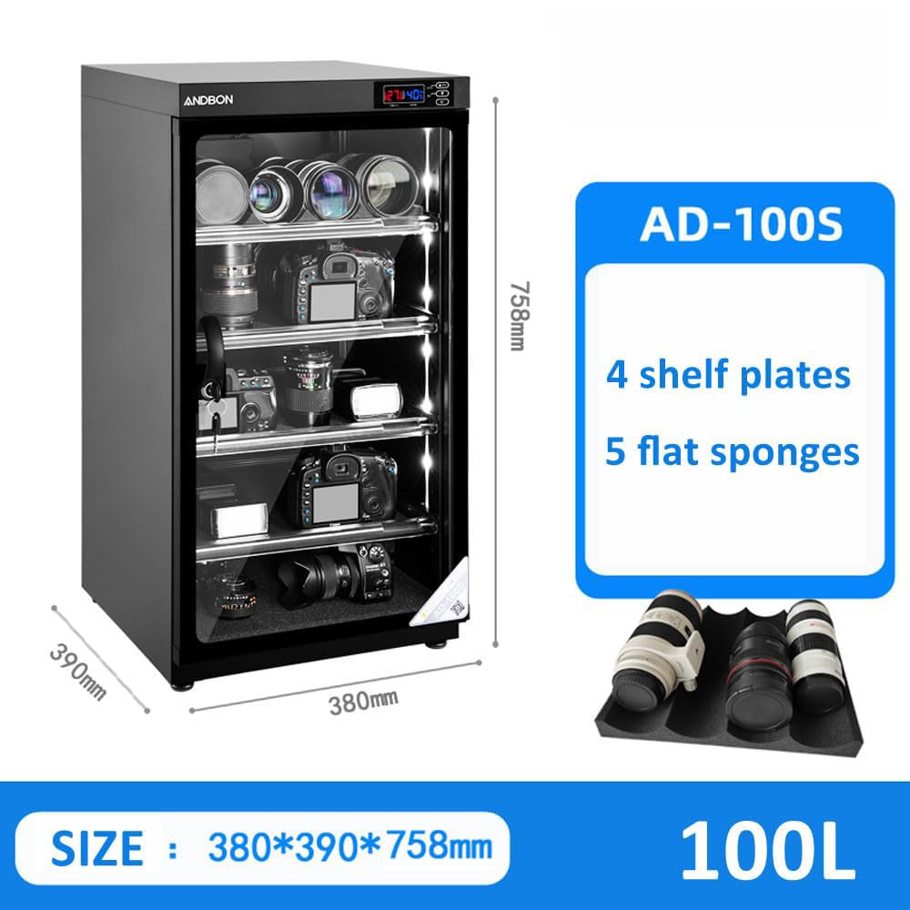 Armario seco electrónico para cámara y lente, deshumidificador con pantalla LED, almacenamiento ultra silencioso de ahorro de energía para cámaras, tés, joyas, herramientas y más