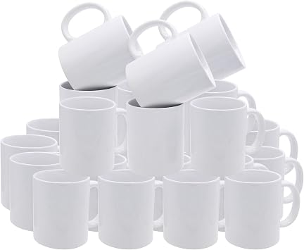 White Bulk Plain Coffee Mugs Pure All-Purpose Ceramic 11 oz Cup 36 Sets, BPA-Free Food Grade Restaurant, Cafeteria, Cafe, Inn, Hotels, Catering Events Coffee Cups, Great for Permanent Vinyl Prints