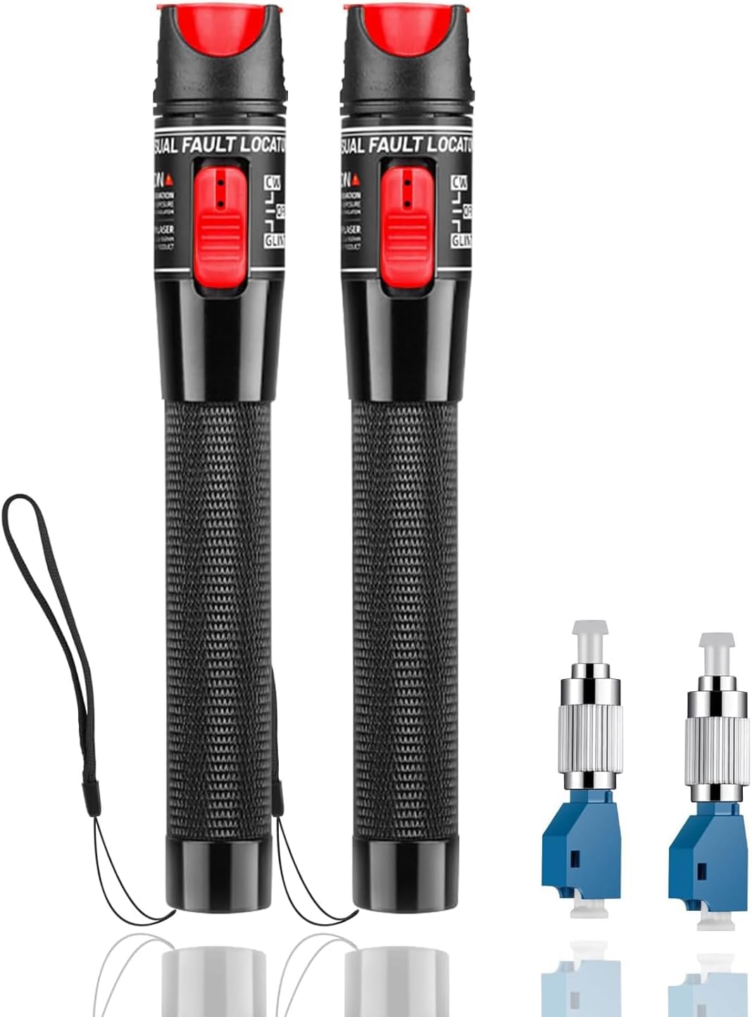 2pc Fiber Optic Visual Fault Locator VFL Fiber Optic Cable Tester with 2pcs Singlemode 9/125um FC Male to LC Female Adapter, Red Switch (Mode Number: VFL-50)